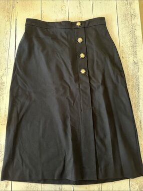 Ann Taylor Black A-Line Skirt with Gold Buttons size 8